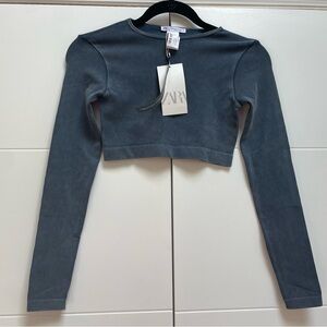 ZARA Limitless Contour Ribbed Long Sleeve Crop Top NEW Blue Women’s Sz M/L hip